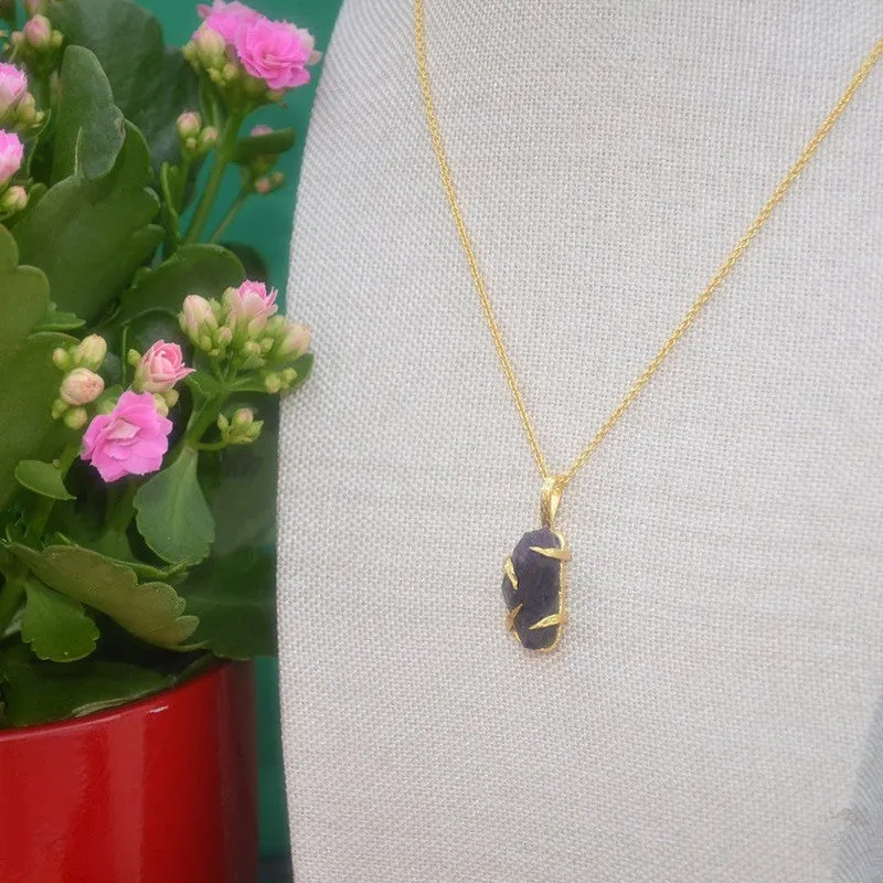 Gold Plated Necklace with Dark Amethyst Pendant