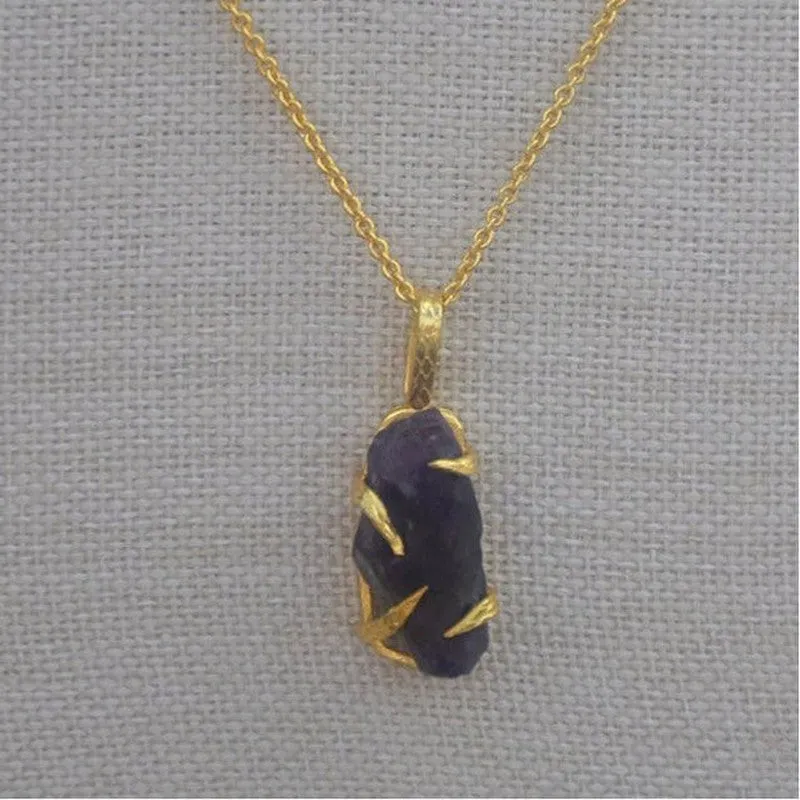 Gold Plated Necklace with Dark Amethyst Pendant