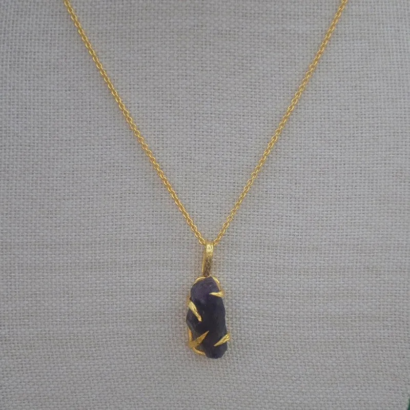 Gold Plated Necklace with Dark Amethyst Pendant