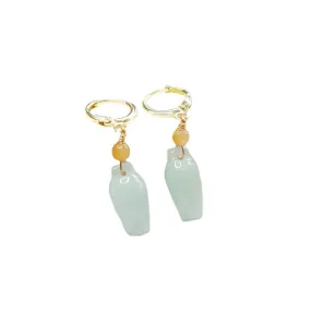 Golden Sterling Silver Hoop Earrings with Natural Burmese Jade Bud