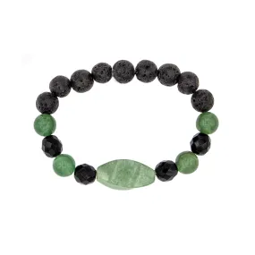 Green Aventurine and Black Onyx with Lava Stretch Infusion Bracelet for all Genders-Good Feng Shui