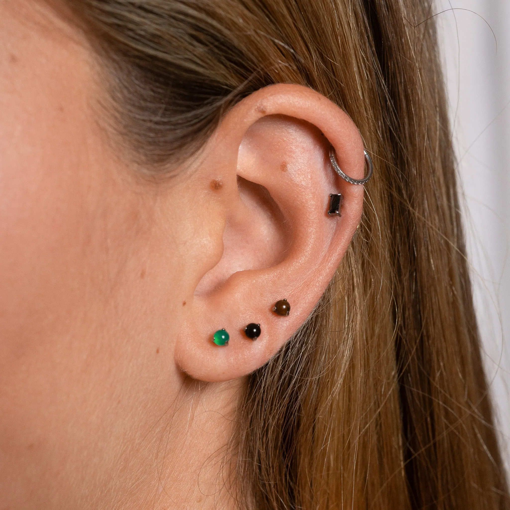 Green Jade Threadless Labret Titanium Flat Back Earring