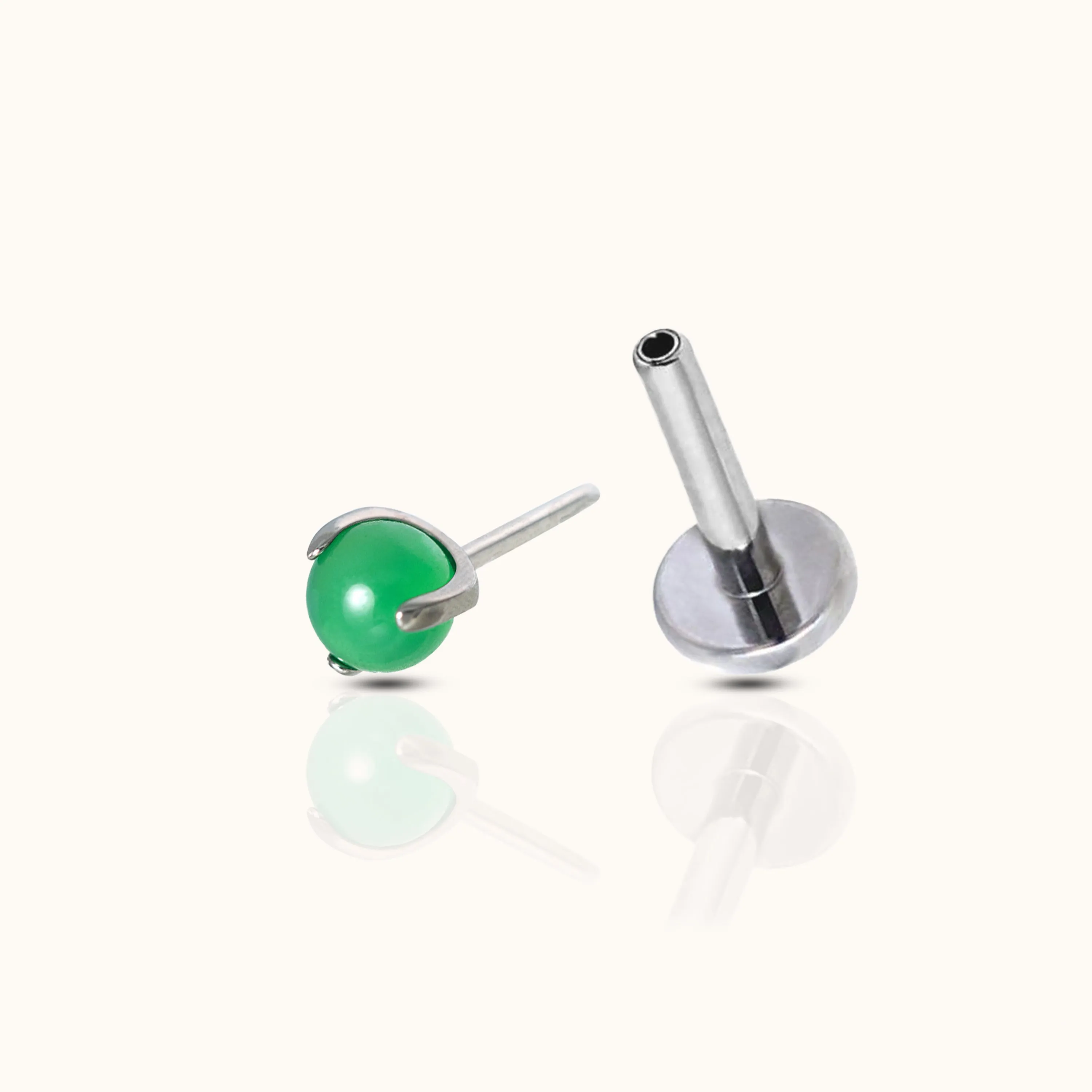 Green Jade Threadless Labret Titanium Flat Back Earring