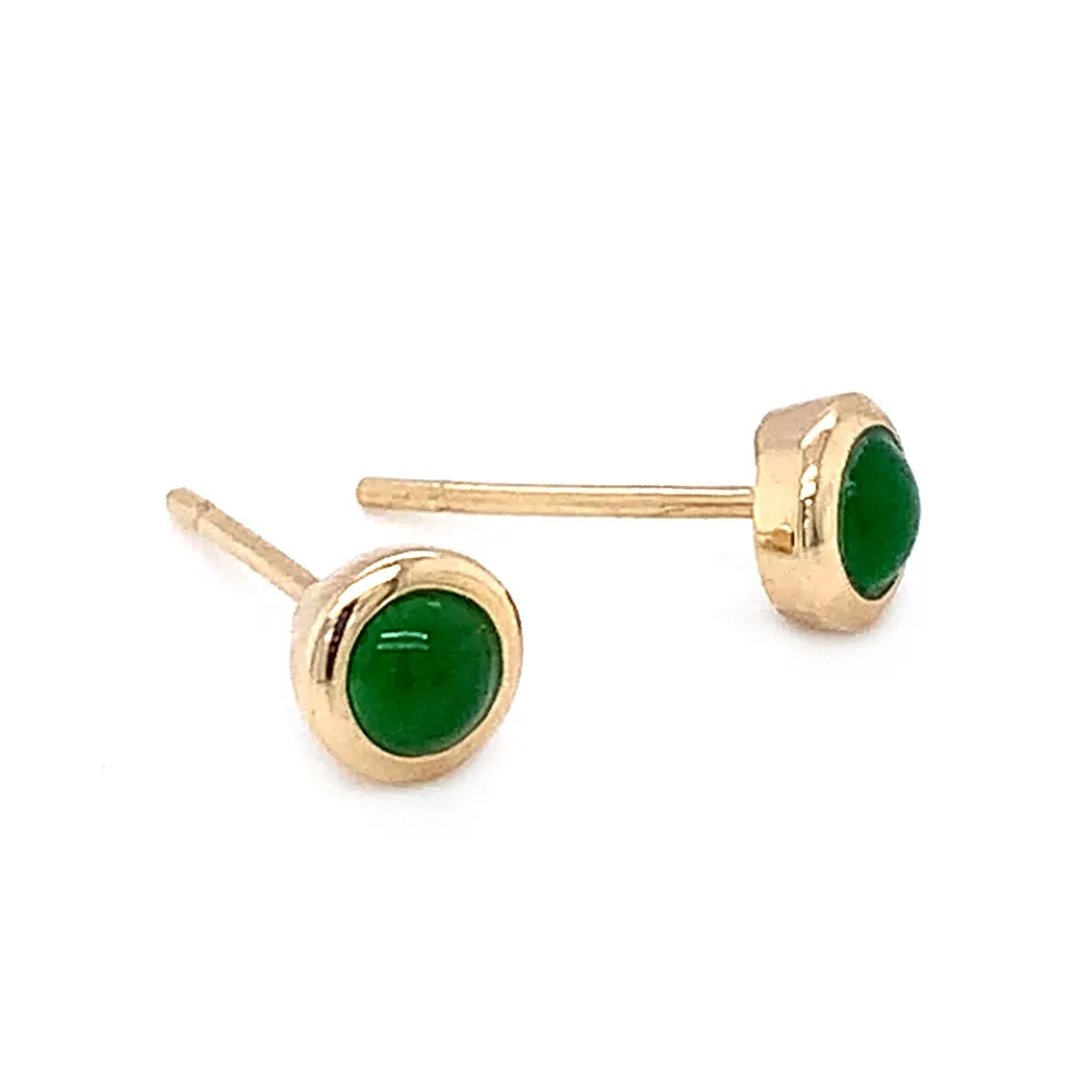 Green Jadeite & Yellow Gold Stud Earrings