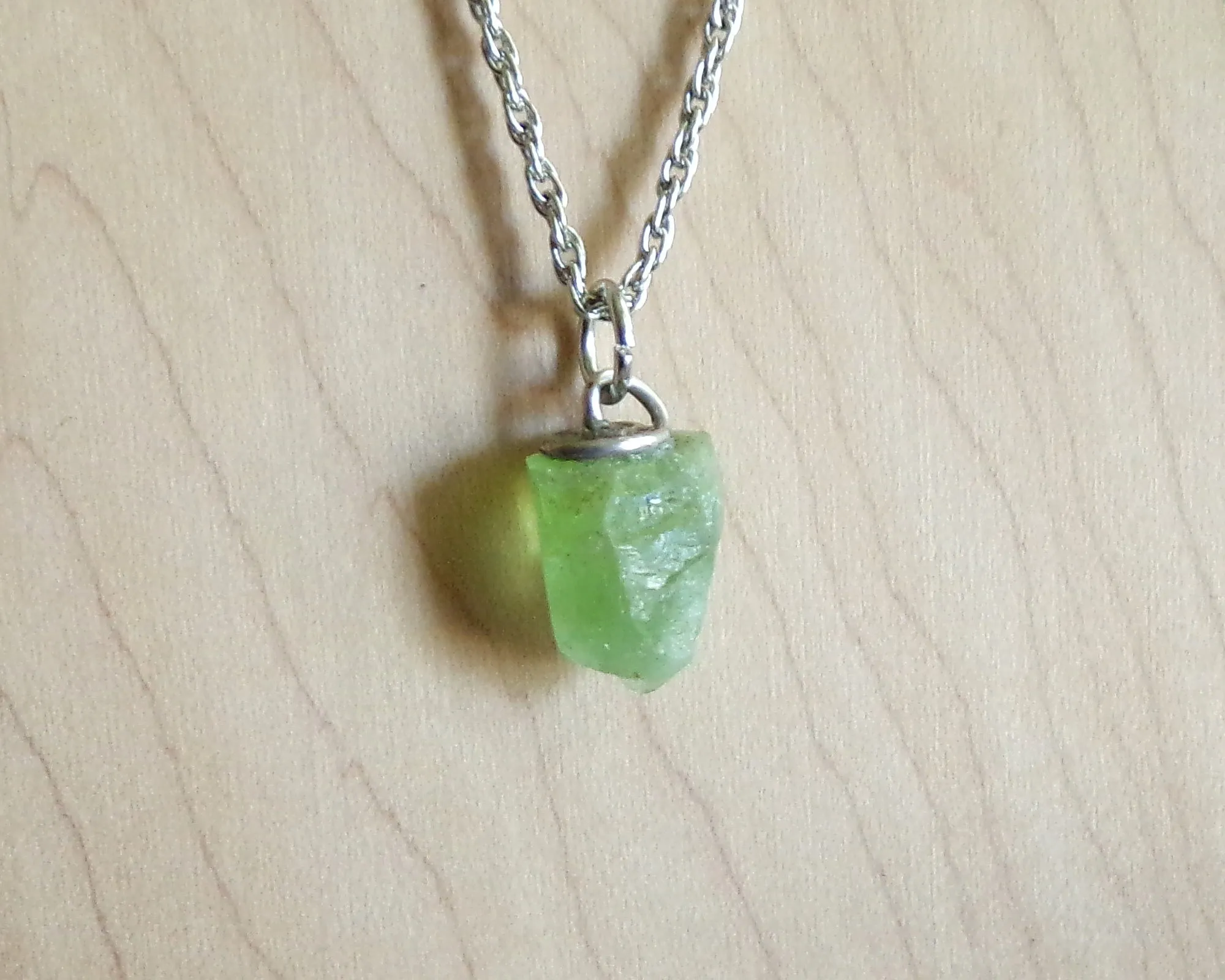 Green Peridot Natural Gemstone Crystal Point Necklace Pendant