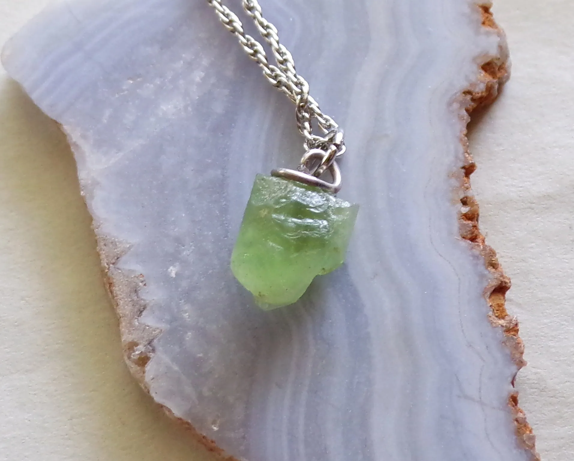 Green Peridot Natural Gemstone Crystal Point Necklace Pendant