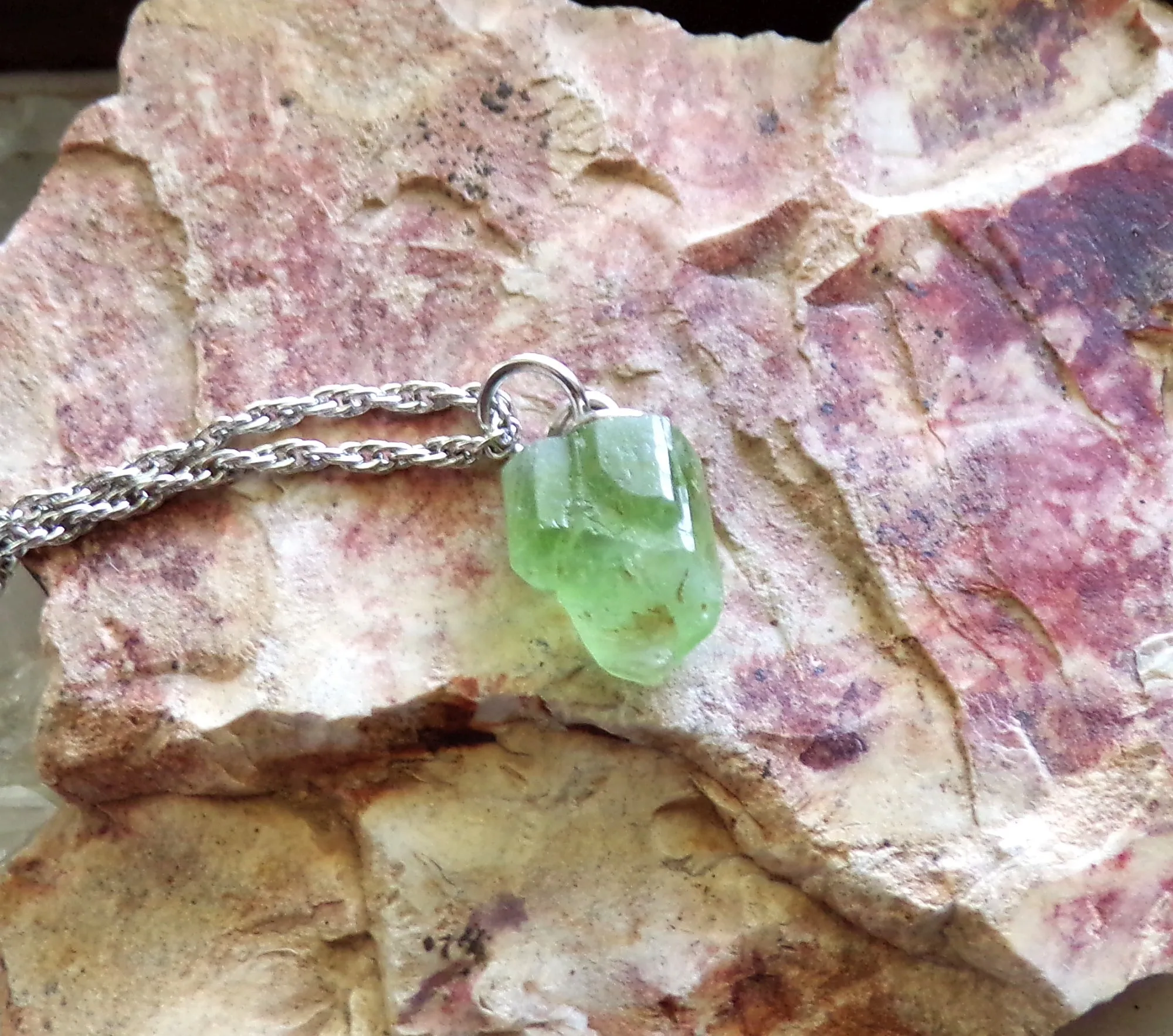 Green Peridot Natural Gemstone Crystal Point Necklace Pendant