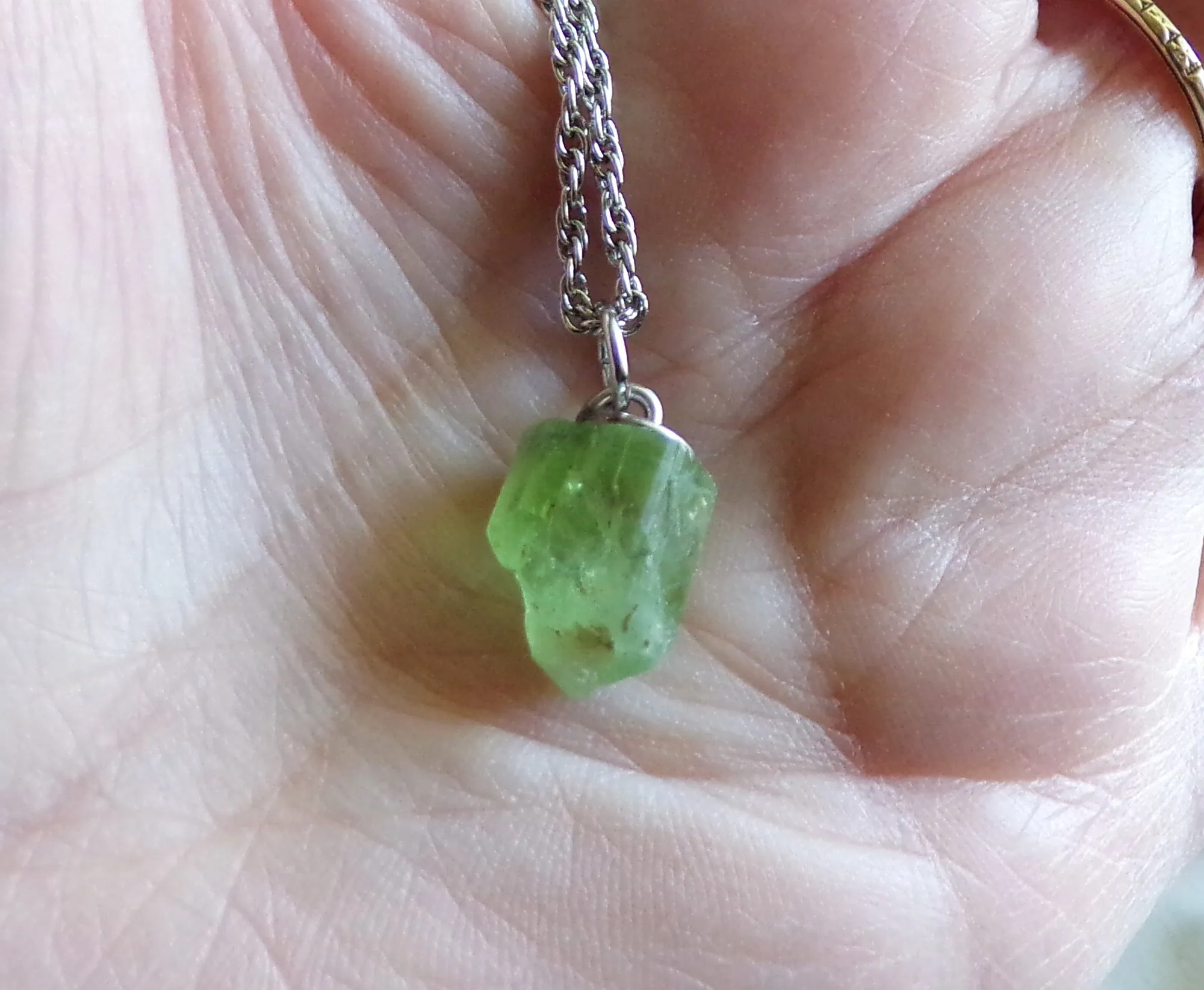 Green Peridot Natural Gemstone Crystal Point Necklace Pendant