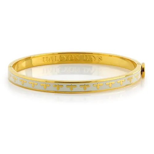 HALCYON DAYS 18K YELLOW GOLD PLATED 6MM BEE CREAM ENAMELED BANGLE BRACELET