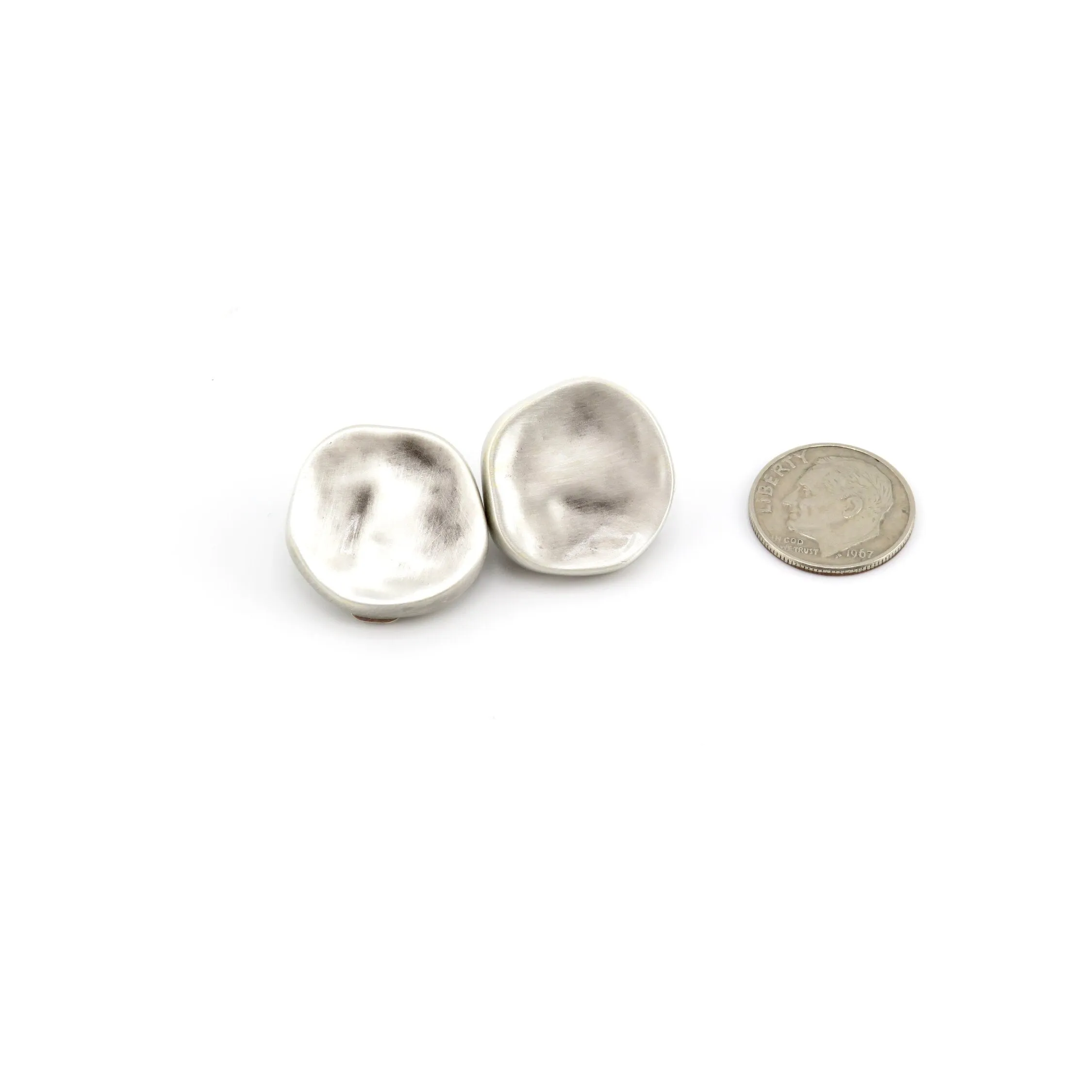 Hammered Round Clip On Earrings - Silver