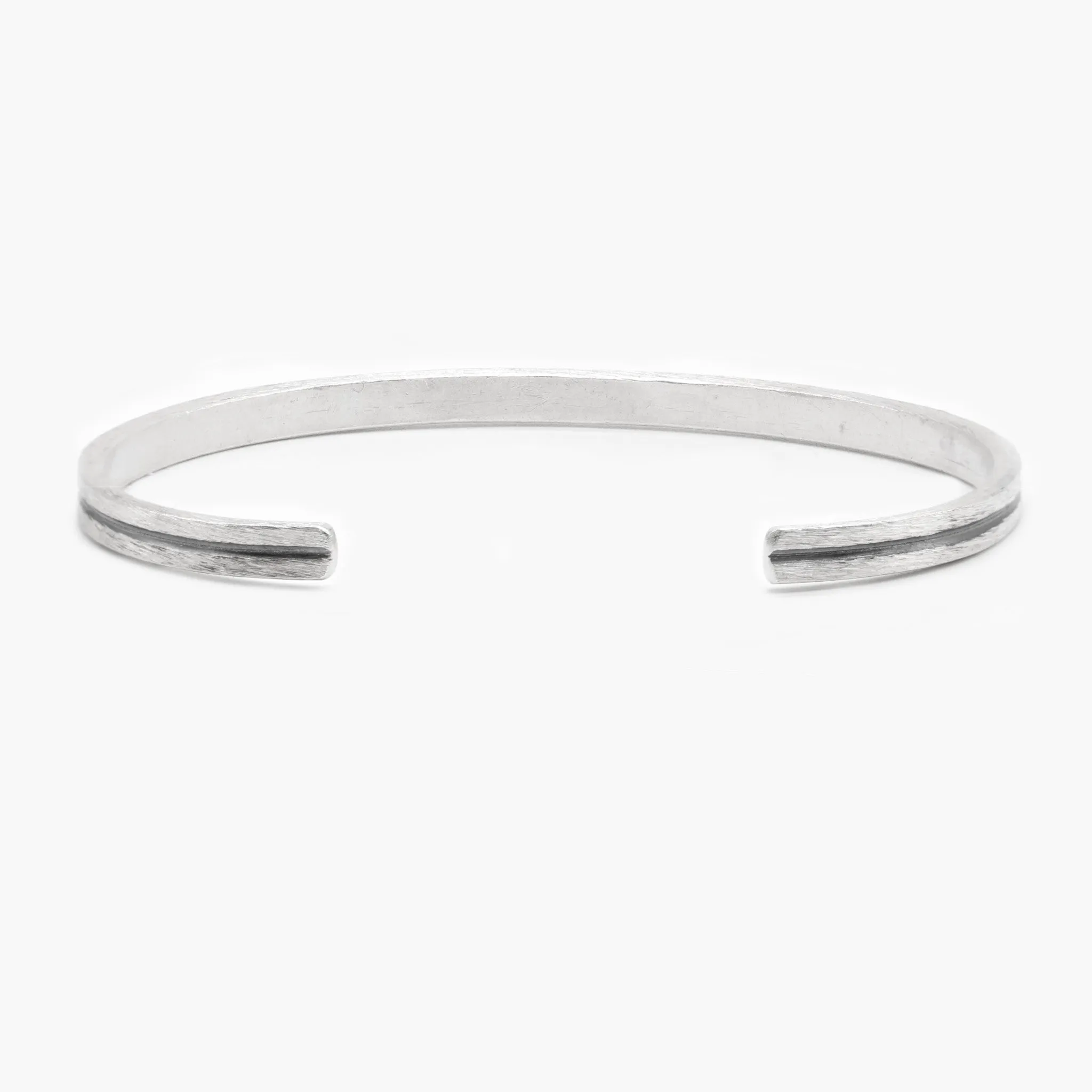 Hand Forged Sterling Silver Bangle With Oxidised Line