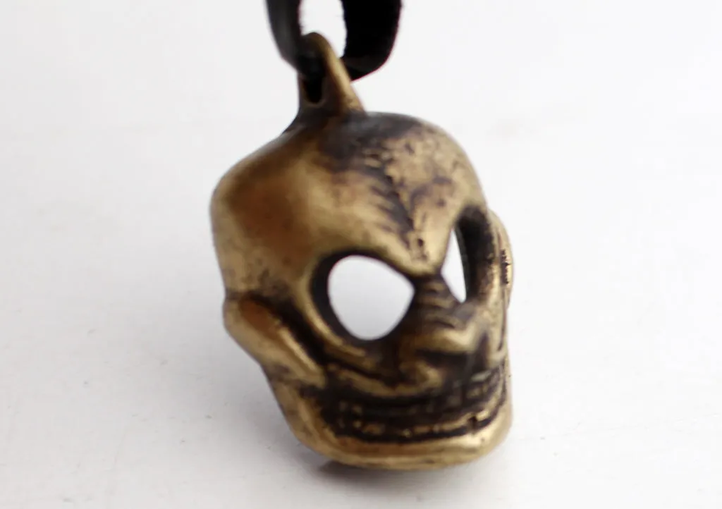 Handcarved Mini Brass Skull Halloween Pendant