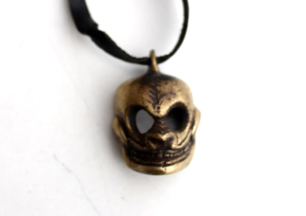 Handcarved Mini Brass Skull Halloween Pendant