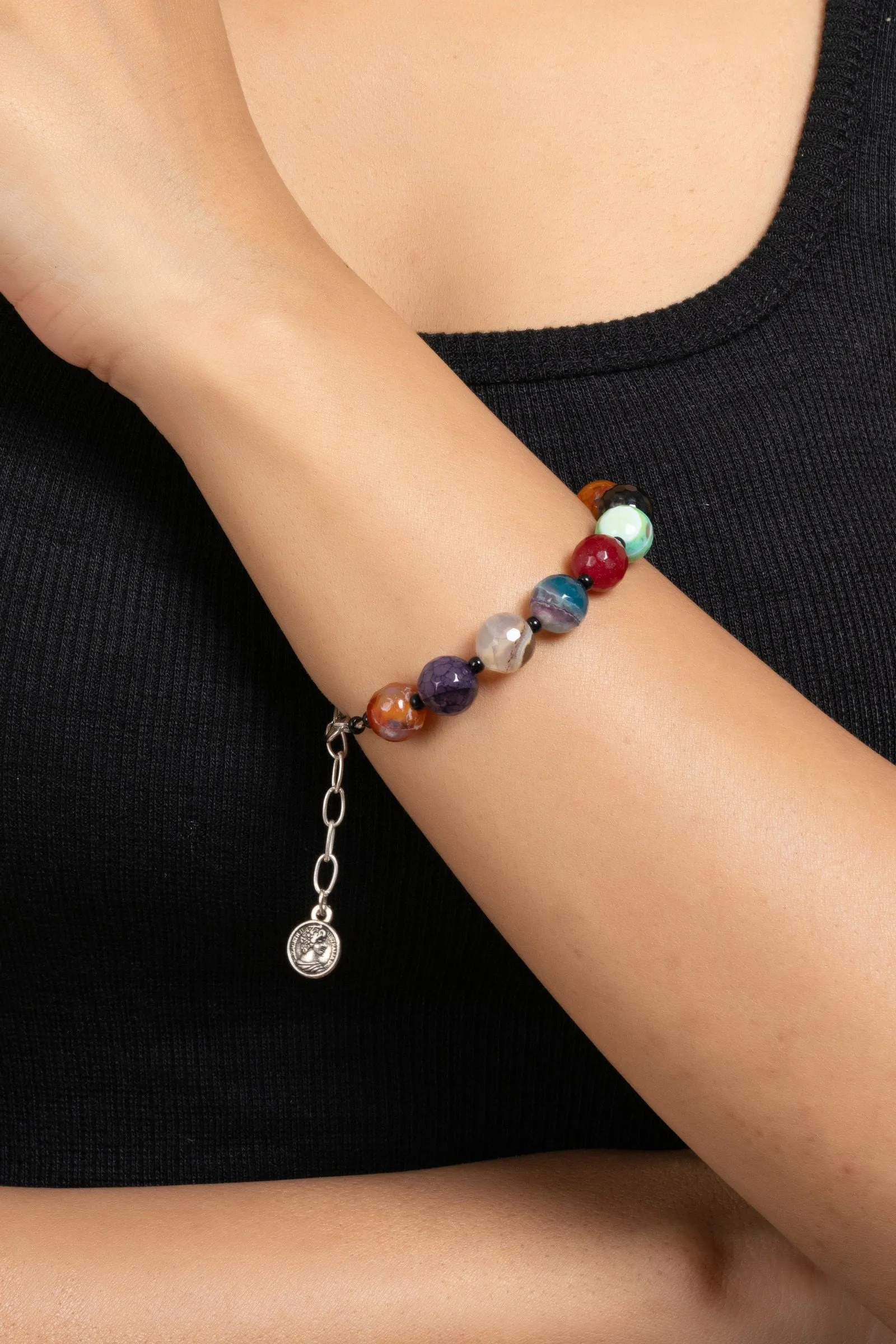 Handmade Multicolor Semi Precious Onyx Bracelets with Adjustable Chain for Women Elegant Styling