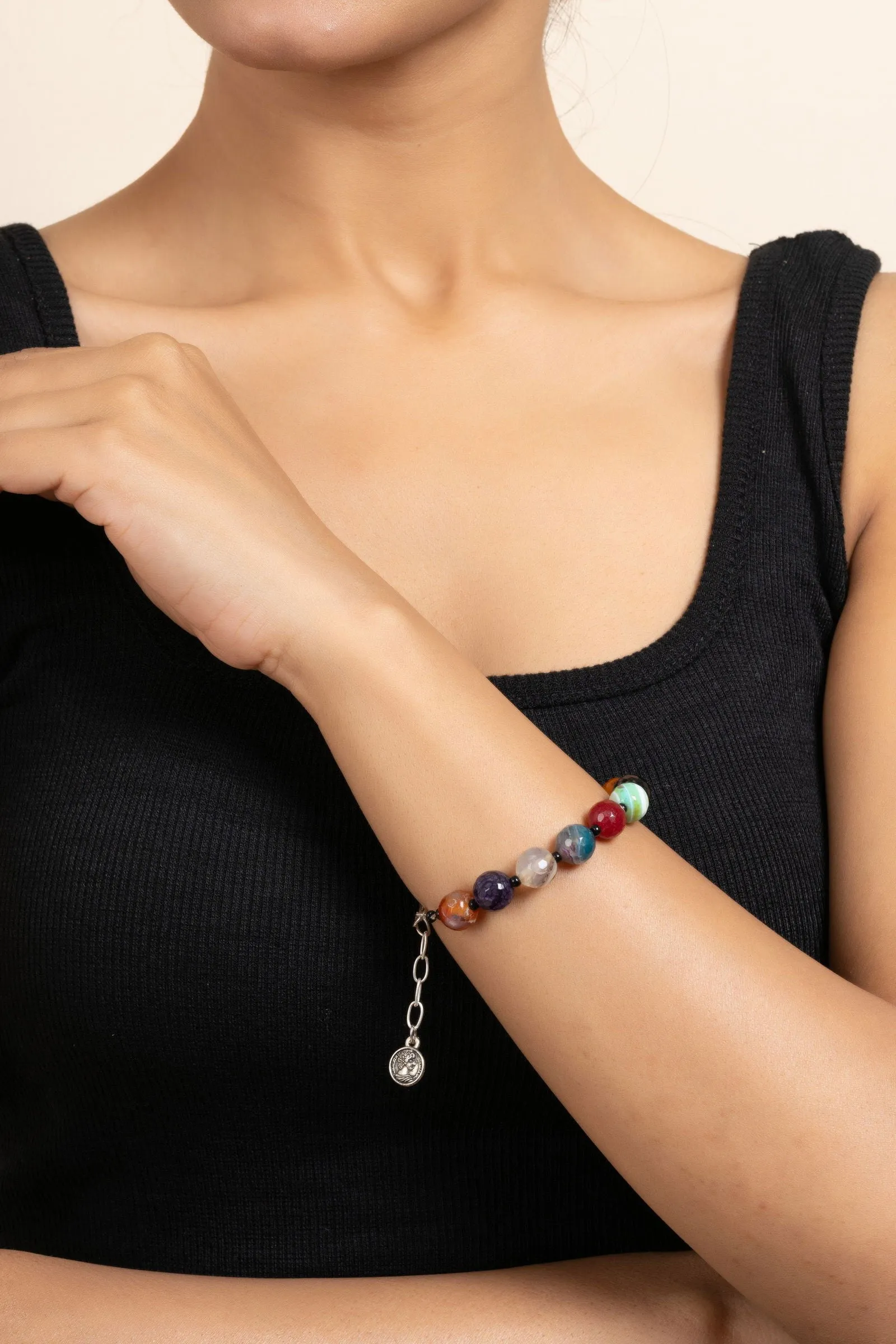 Handmade Multicolor Semi Precious Onyx Bracelets with Adjustable Chain for Women Elegant Styling