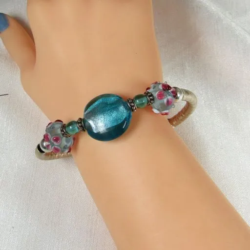 Handmade Turquoise Artisan Bead Bangle Bracelet