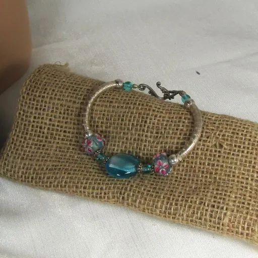 Handmade Turquoise Artisan Bead Bangle Bracelet