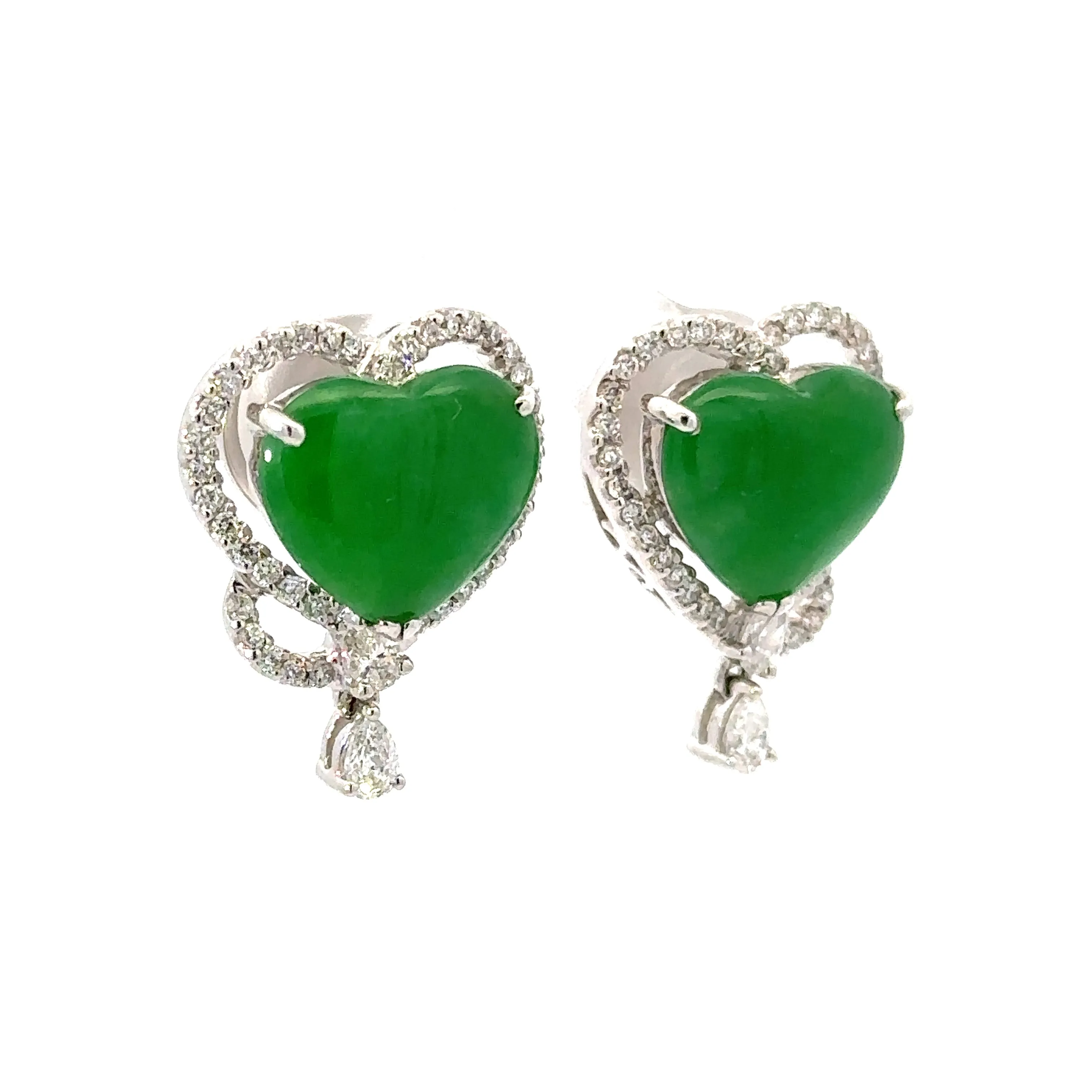 Heart Shaped Jade Earrings in 18K White Gold