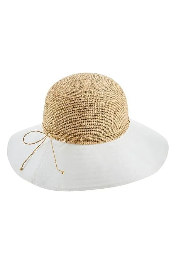 Helen Kaminski Kalola Crochet Raffia/Canvas Brim Hat N0195 | Natural/Off White