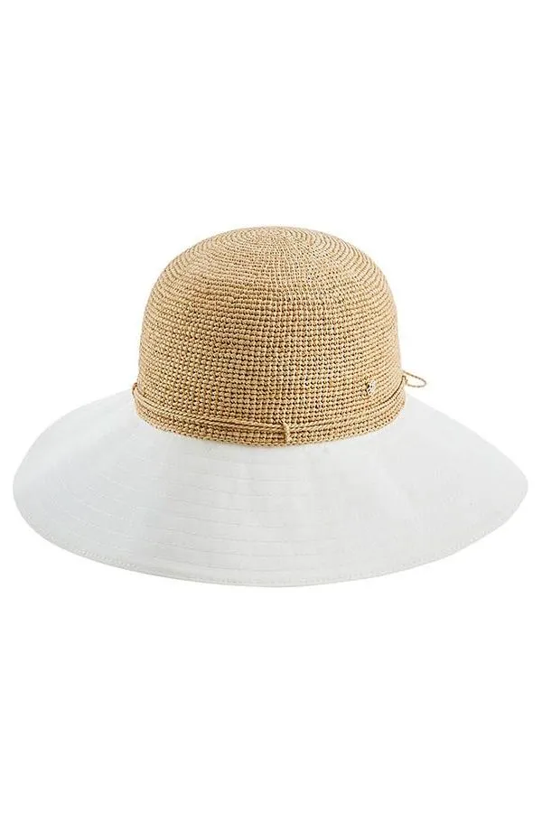 Helen Kaminski Kalola Crochet Raffia/Canvas Brim Hat N0195 | Natural/Off White