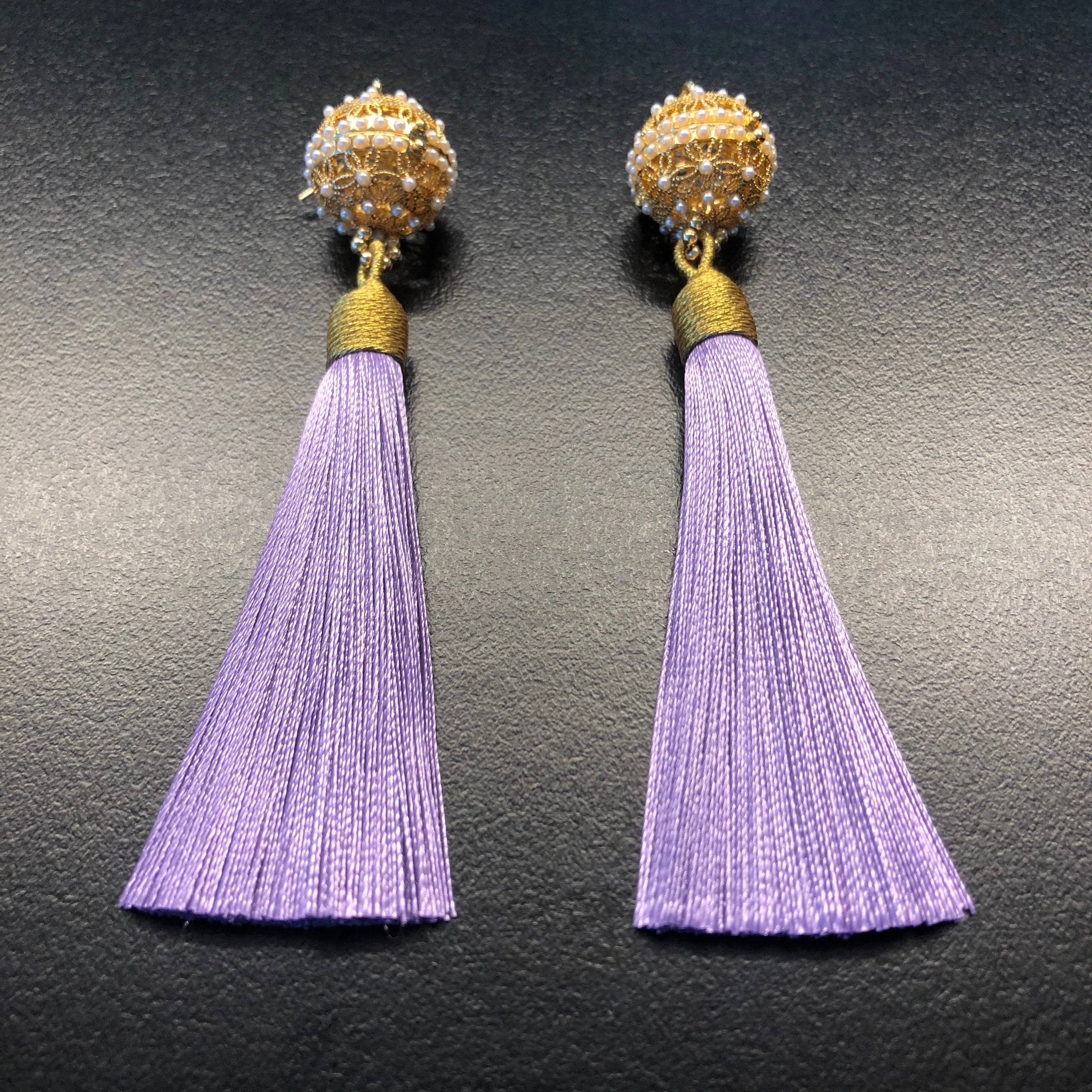 Herbal Locket Silk Tassel Earrings - Purple