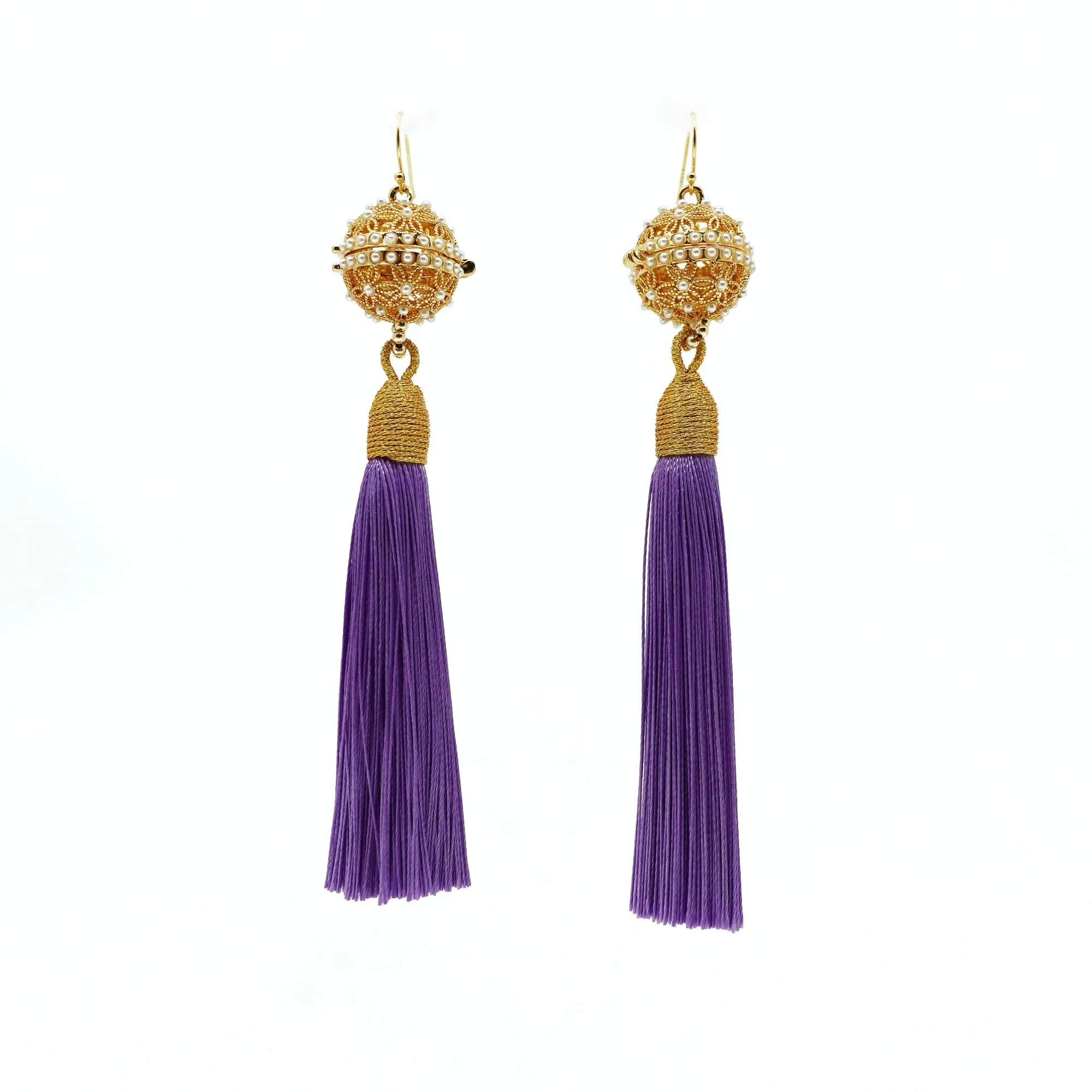 Herbal Locket Silk Tassel Earrings - Purple