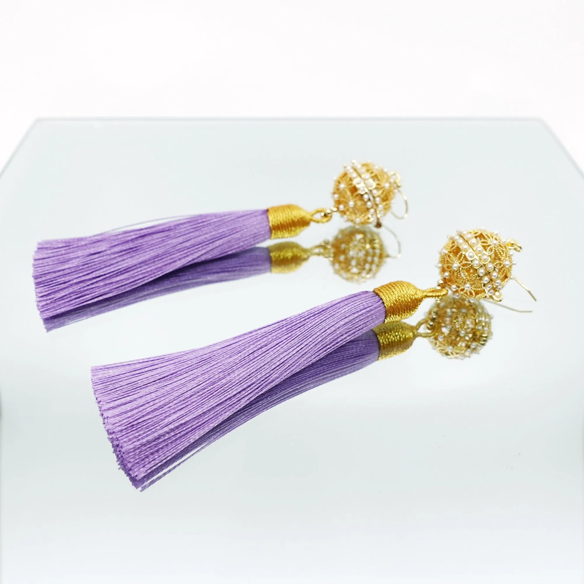 Herbal Locket Silk Tassel Earrings - Purple