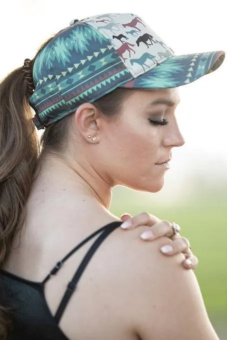 Horse Aztec Messy Bun Ponytail Hat