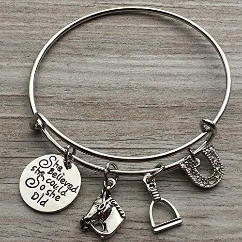 Horse Charm Bangle Bracelet - She Believed She Could