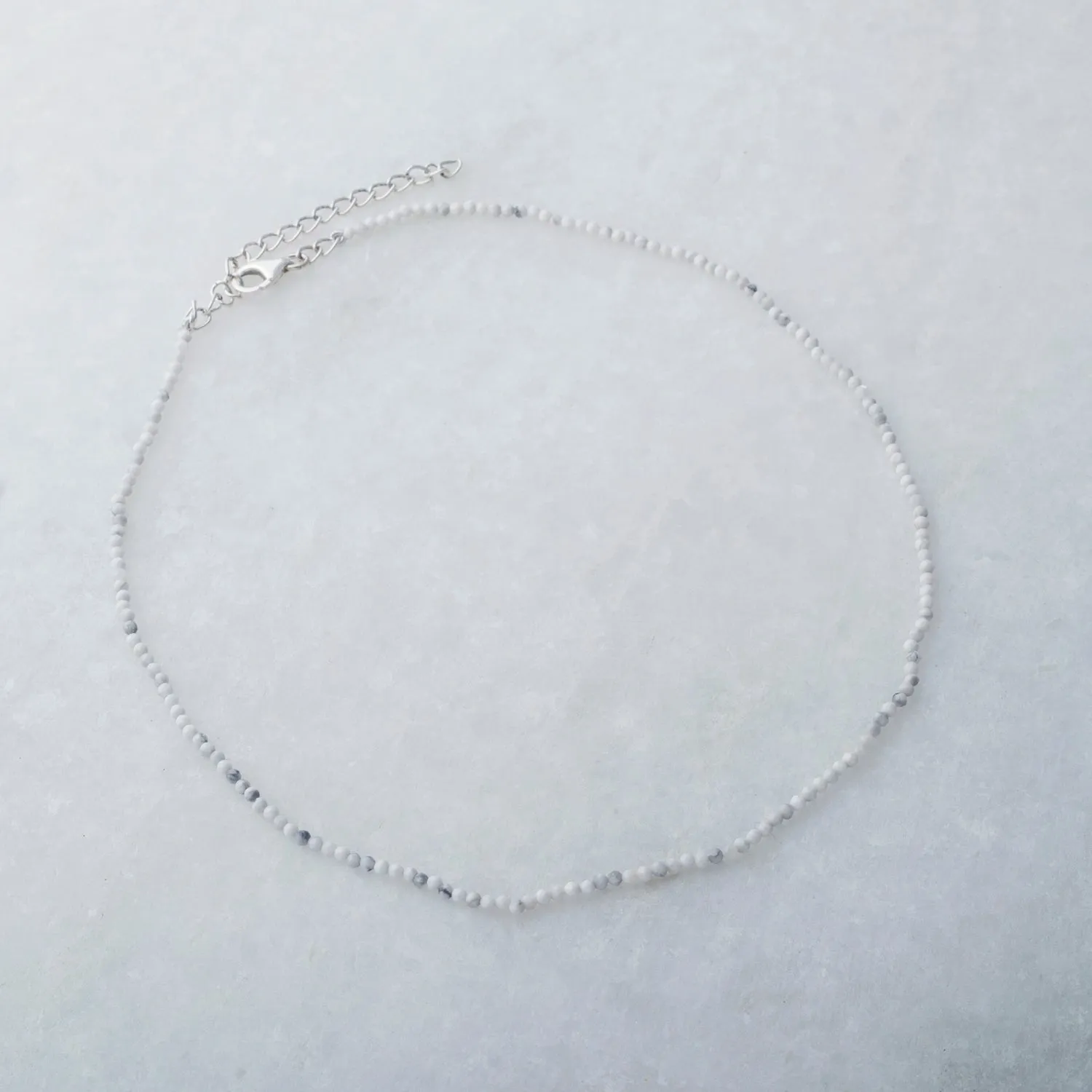 Howlite, Single Beaded Choker Sterling Silver