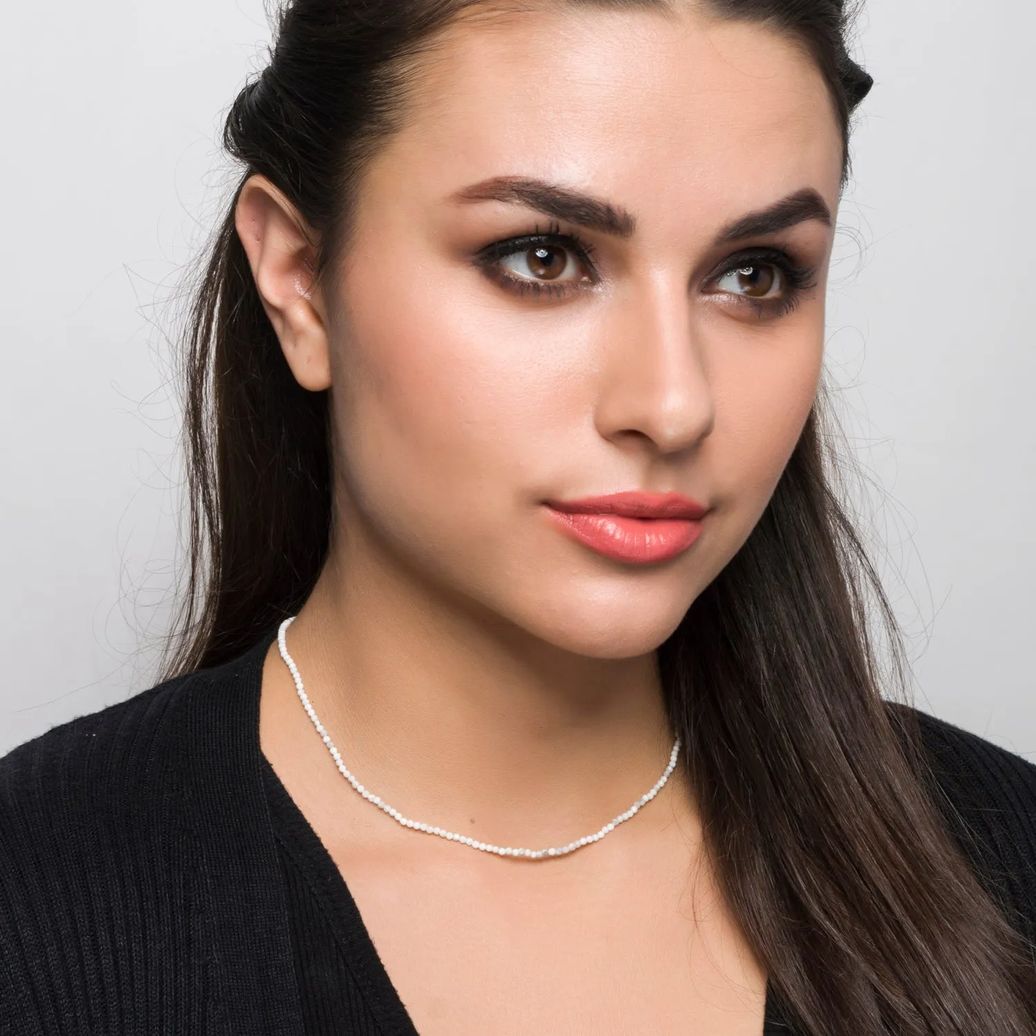 Howlite, Single Beaded Choker Sterling Silver