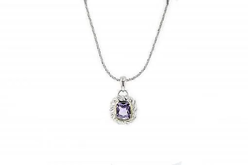 Italian sterling silver pendant with amethyst center stone and solid 14K yellow gold accents.  The chain is included