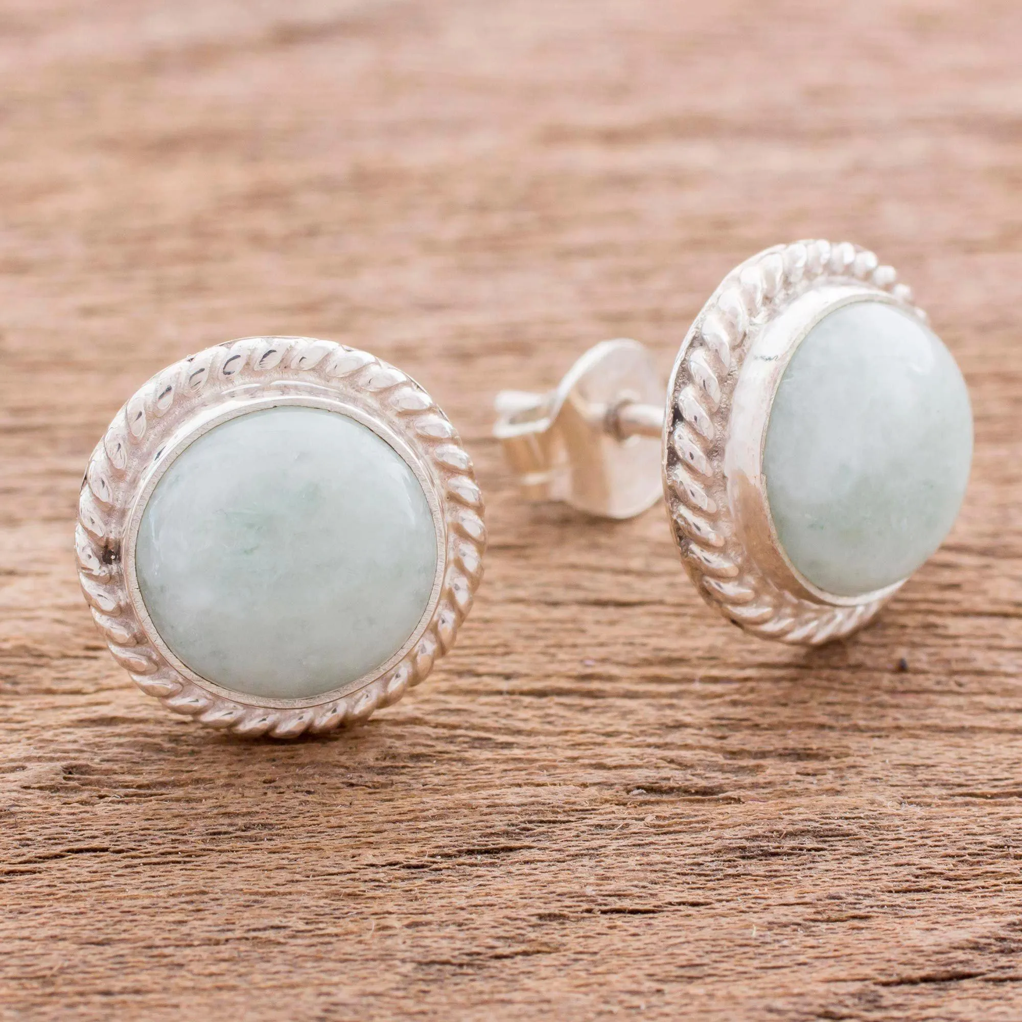 Jade & Sterling Silver Button Earrings