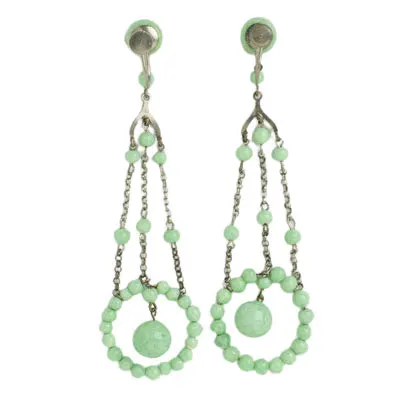 Jade Bead Art Deco Chandelier Earrings