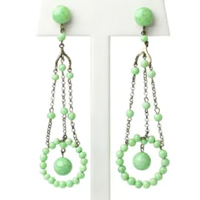 Jade Bead Art Deco Chandelier Earrings