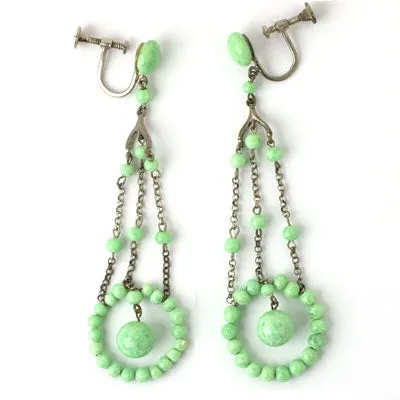 Jade Bead Art Deco Chandelier Earrings