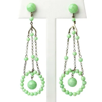 Jade Bead Art Deco Chandelier Earrings