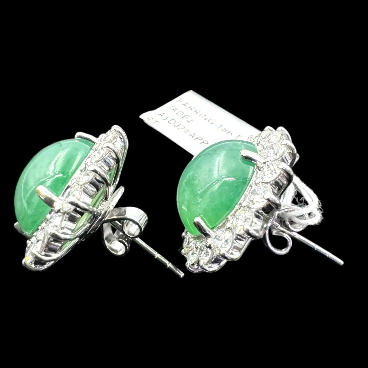 Jade Diamond Earring 'A' Jade w/ certificate 18K white Gold