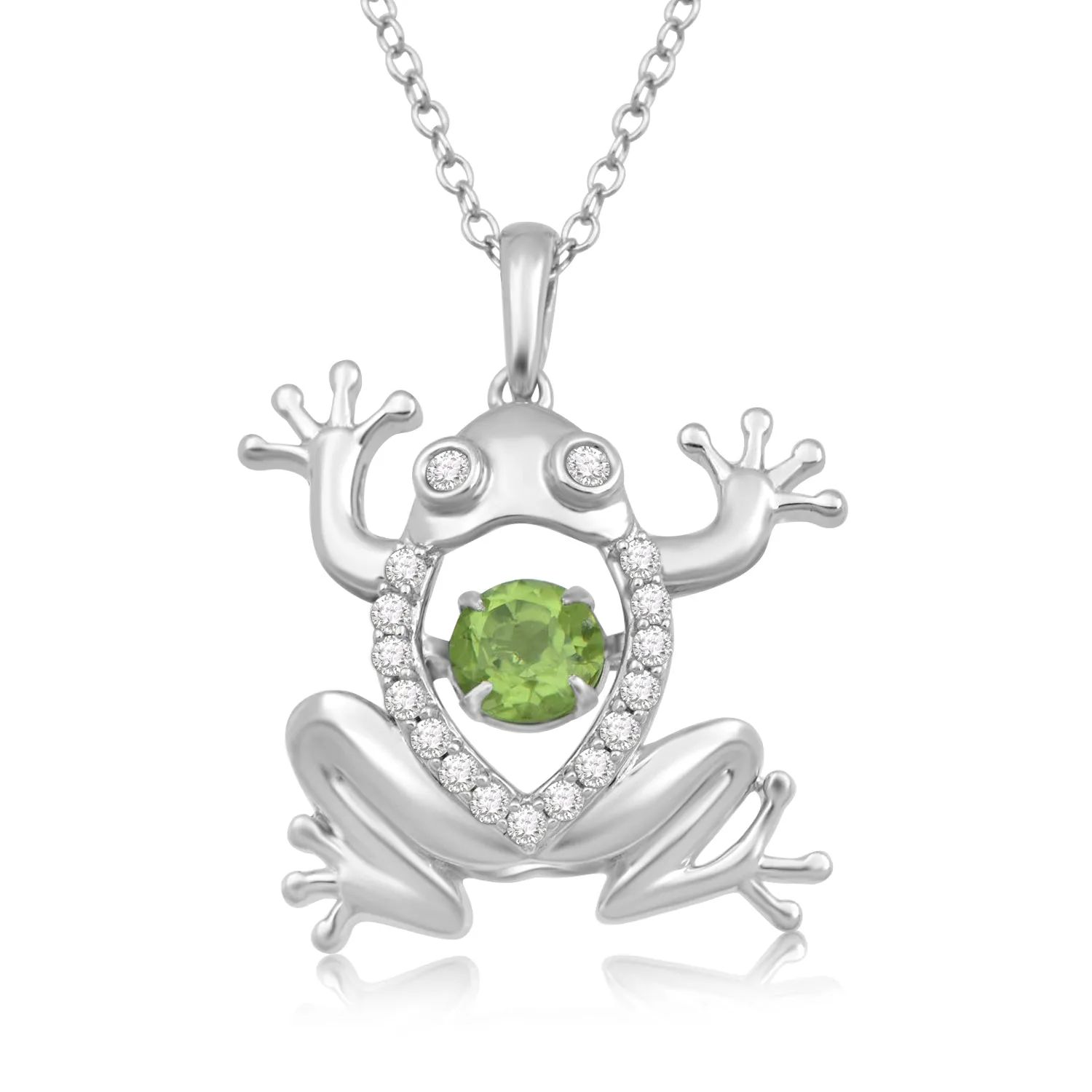 Jewelili Sterling Silver With Round Peridot and Created White Sapphire Animal Pendant Necklace, 18" Cable Chain