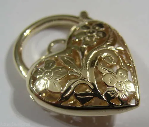 Kaedesigns New Genuine 18ct 15mm Yellow, Rose or White Gold Filigree Heart Pendant Padlock