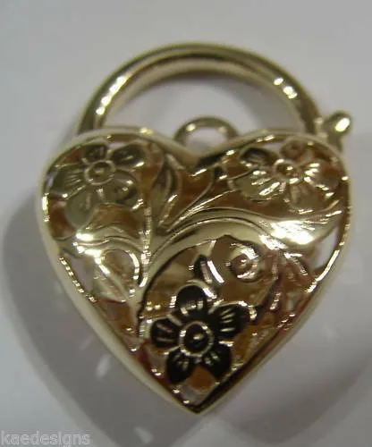 Kaedesigns New Genuine 18ct 15mm Yellow, Rose or White Gold Filigree Heart Pendant Padlock