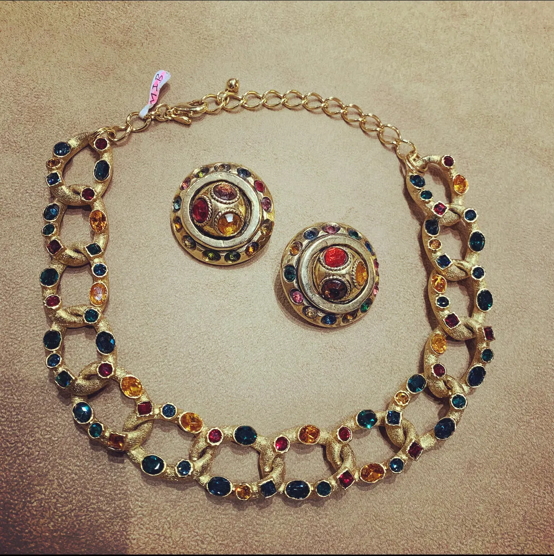 Kenneth Jay Lane Multi Coloured Jewelled statement chain necklace