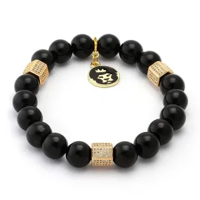 King Ice Gold CZ Cube Matte Onyx Bead Bracelet