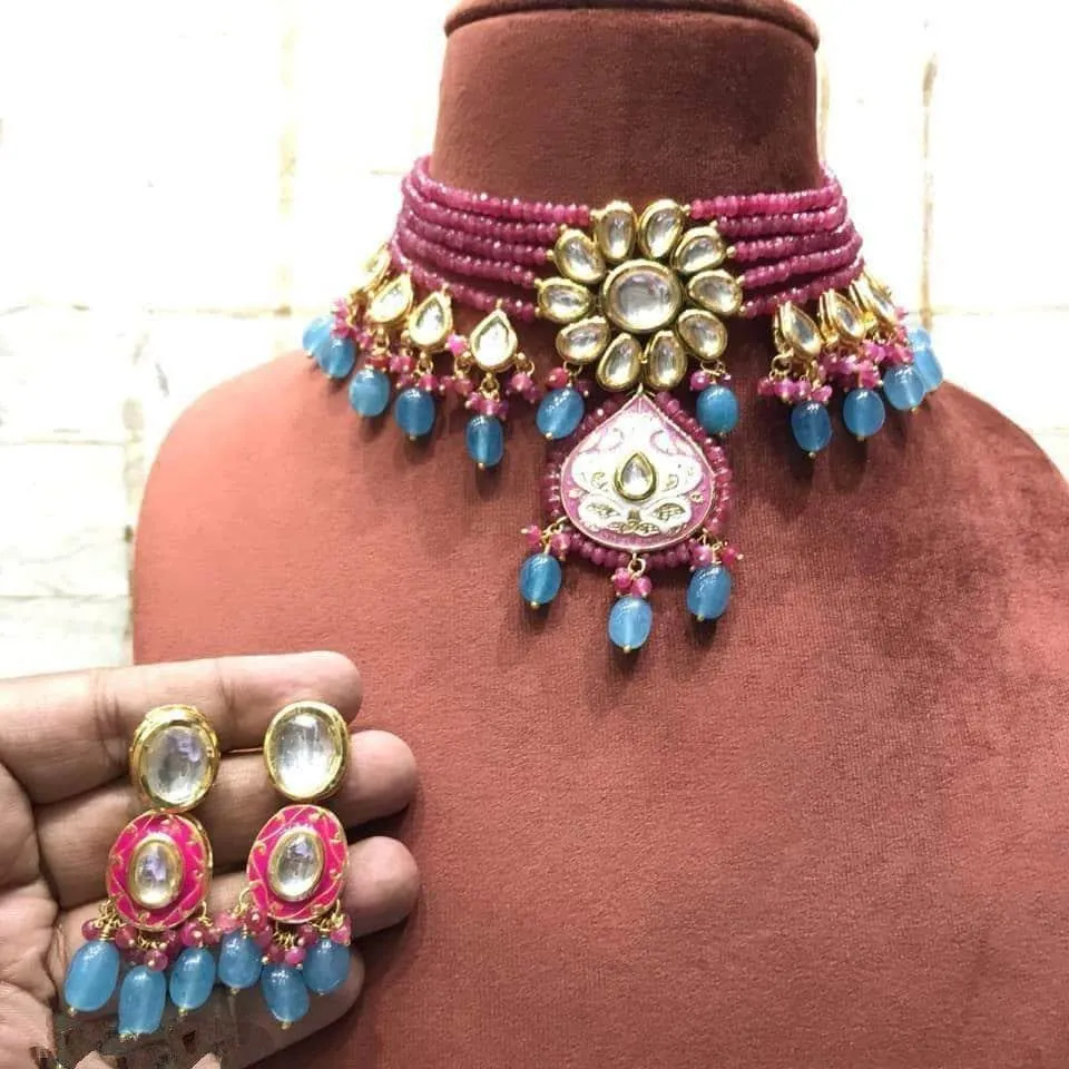 Kundan Patch Choker With Handpainted Pendant