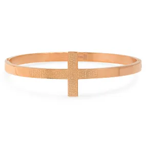 Ladies 18 KT Rose Gold Plated Cross Bangle in Portugese with "Pai Nosso" Prayer Bracelet