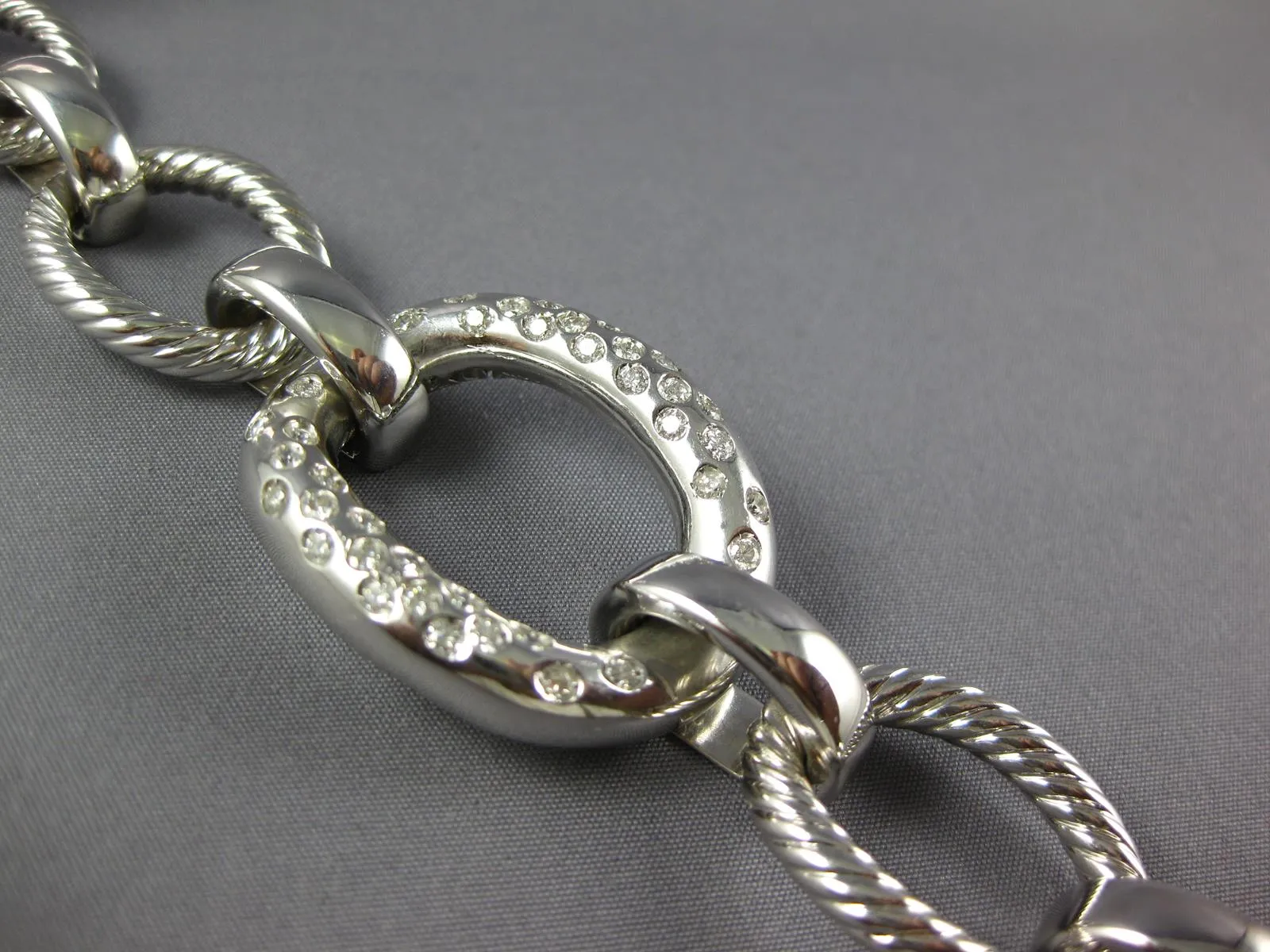 LARGE & LONG 1.20CT DIAMOND 14KT WHITE GOLD ETOILE OVAL FILIGREE LINK BRACELET