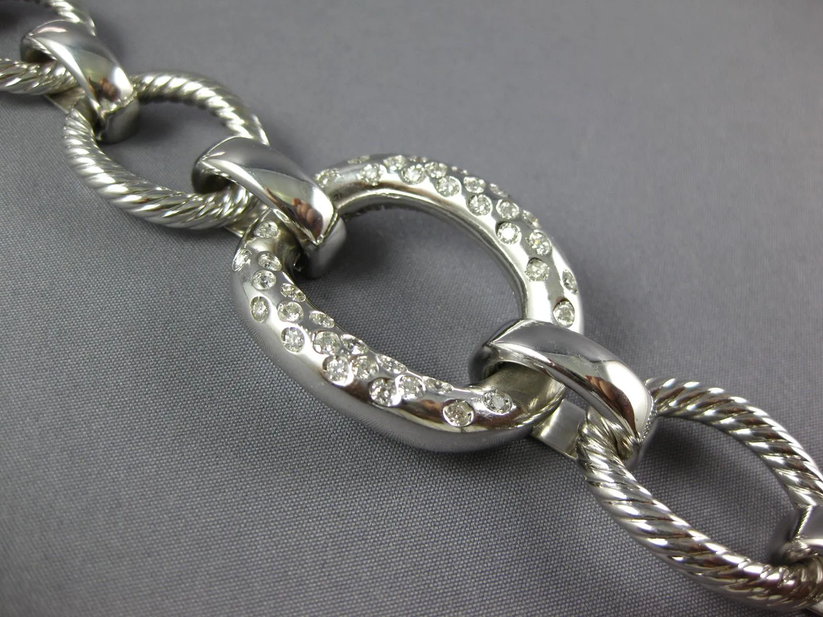 LARGE & LONG 1.20CT DIAMOND 14KT WHITE GOLD ETOILE OVAL FILIGREE LINK BRACELET