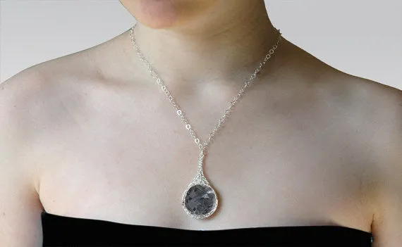 Large Gray Labradorite pendant necklace, nested in Silver wire