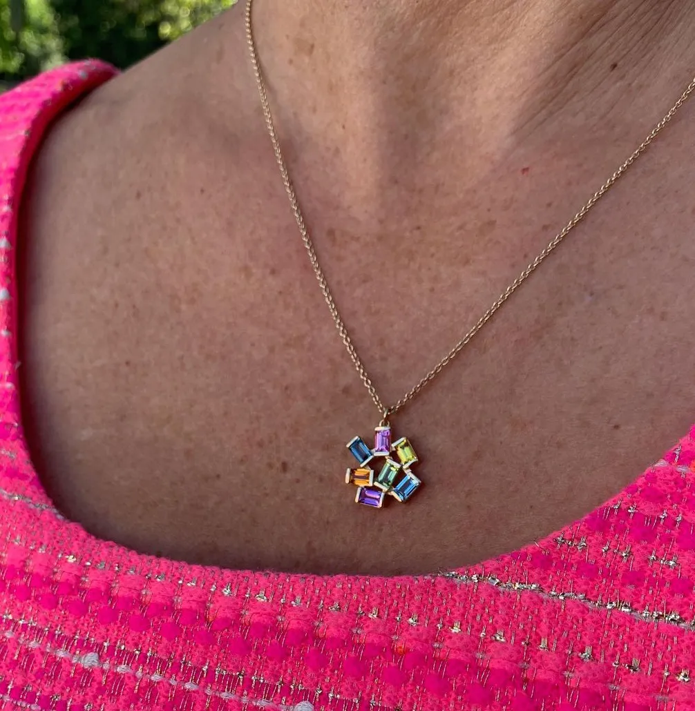 Large Jubilation Pendant Necklace: Rainbow Gemstones