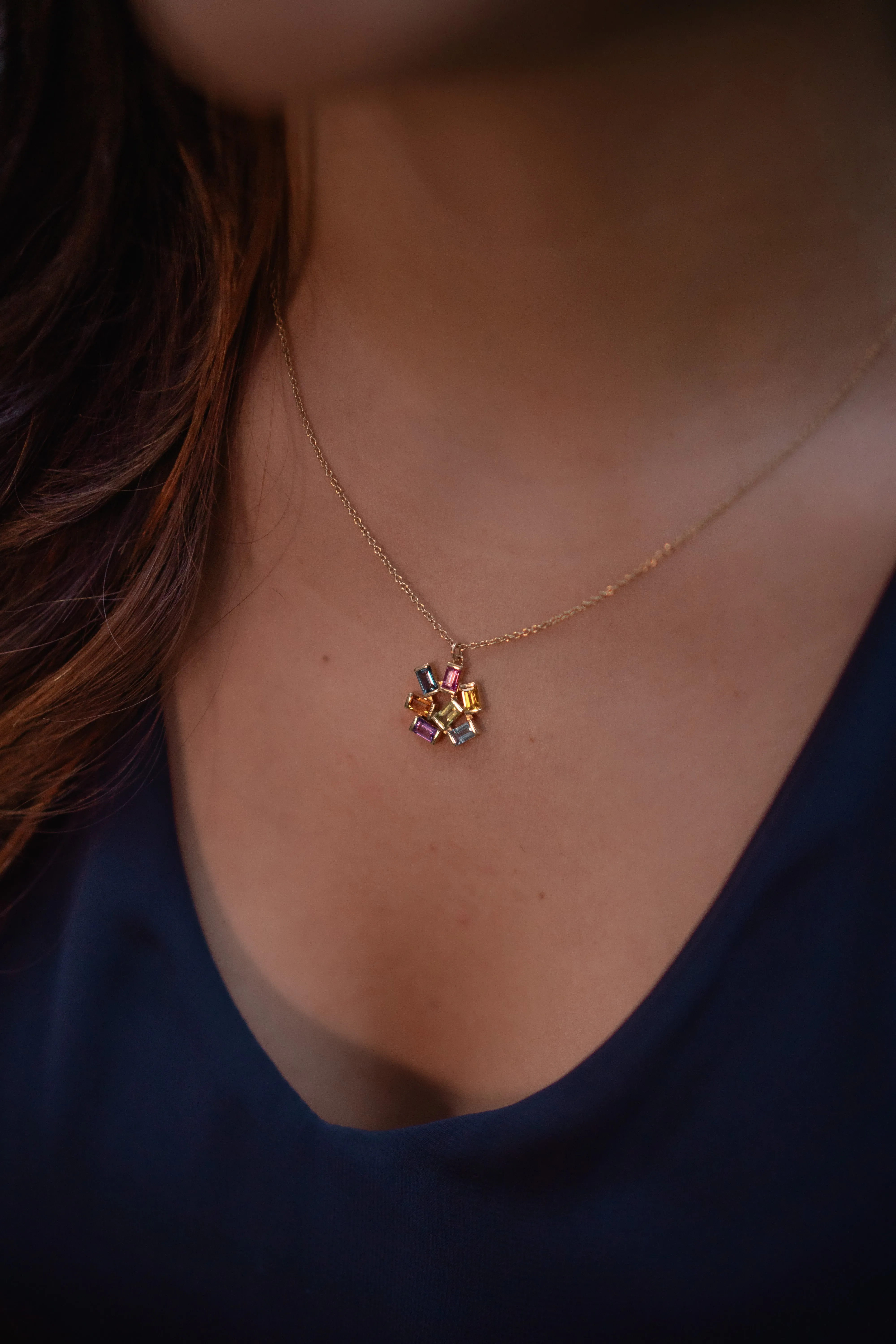 Large Jubilation Pendant Necklace: Rainbow Gemstones